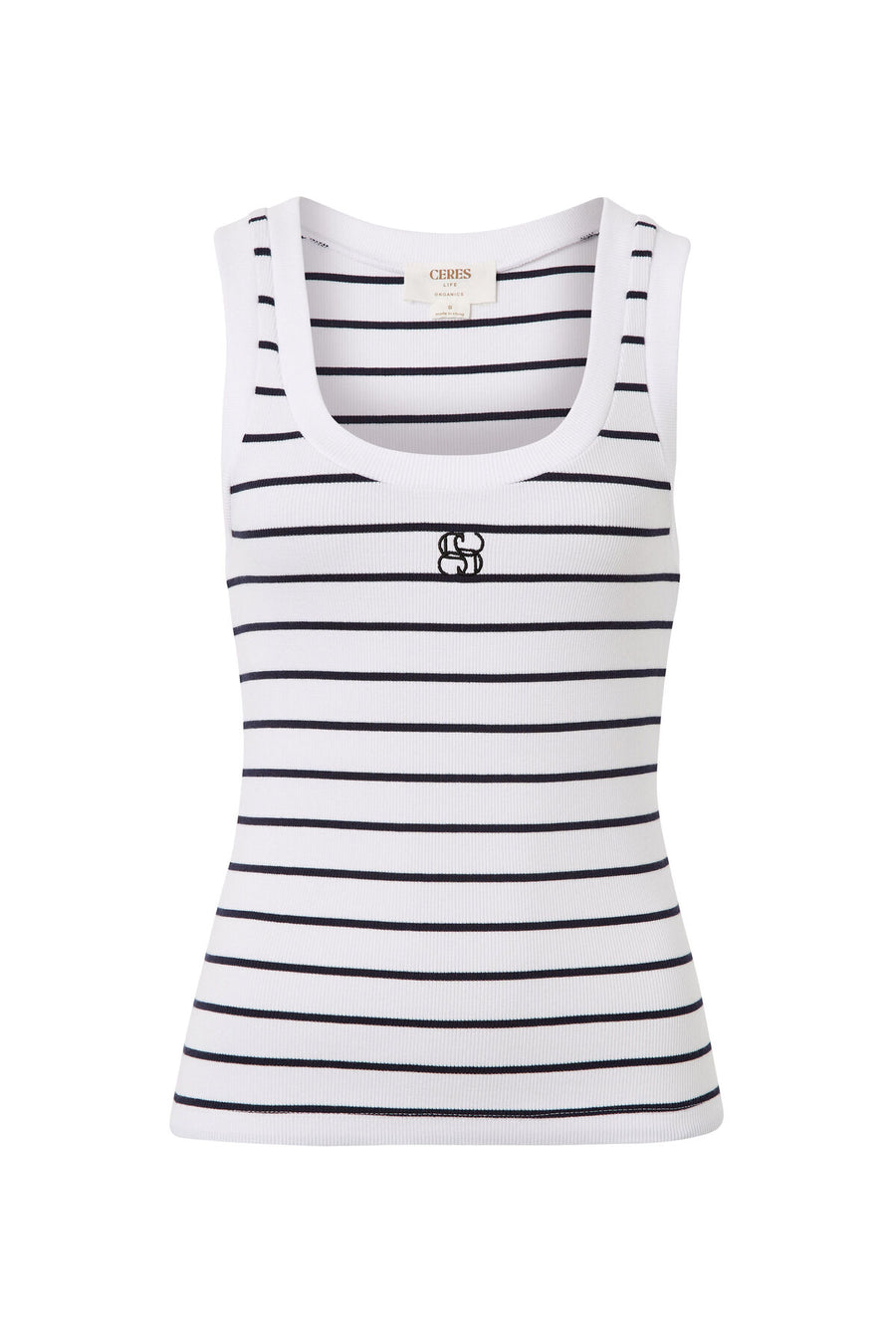 Contour Rib Scoop Tank - Navy Stripe