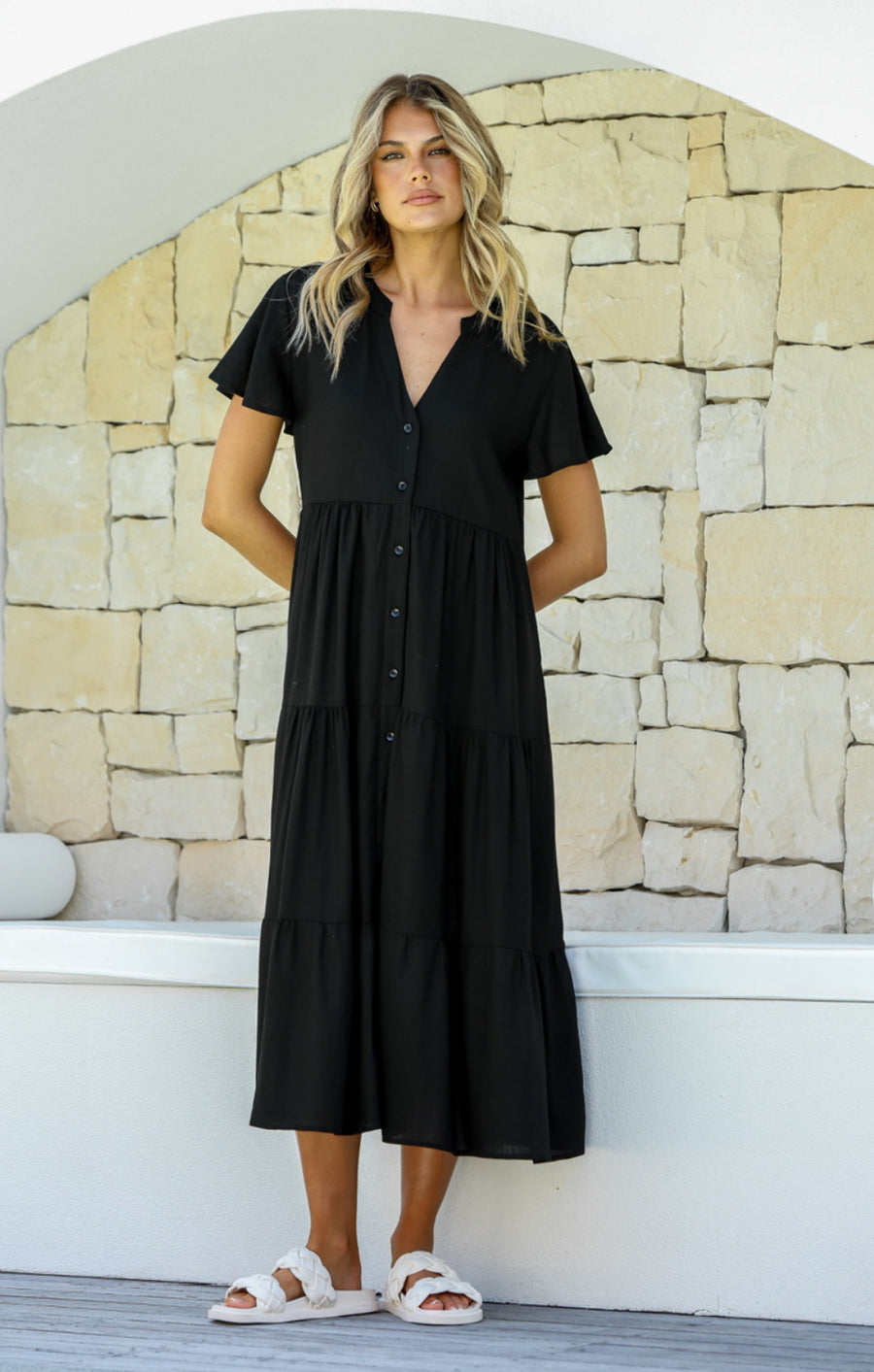 Black linen dress