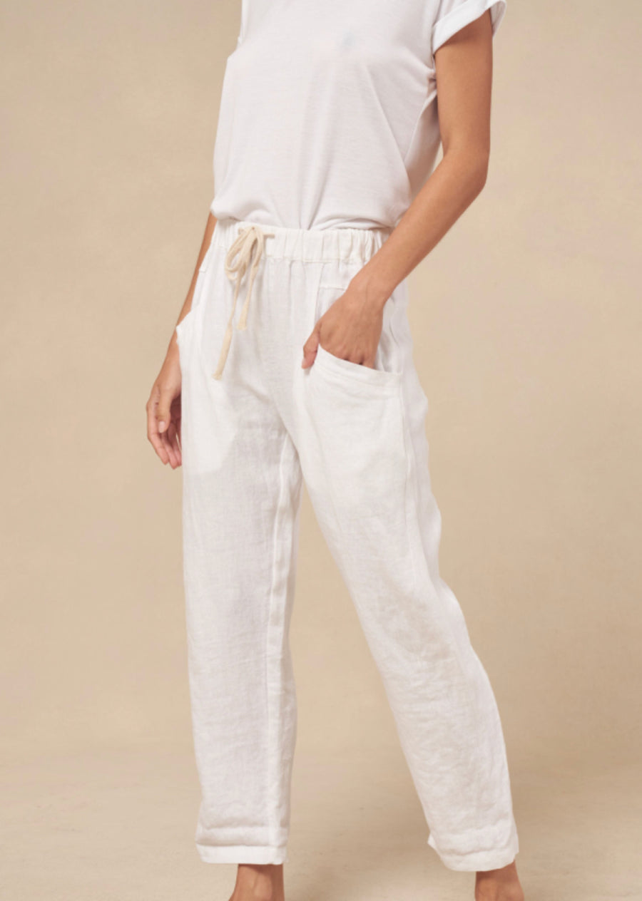 white linen pants