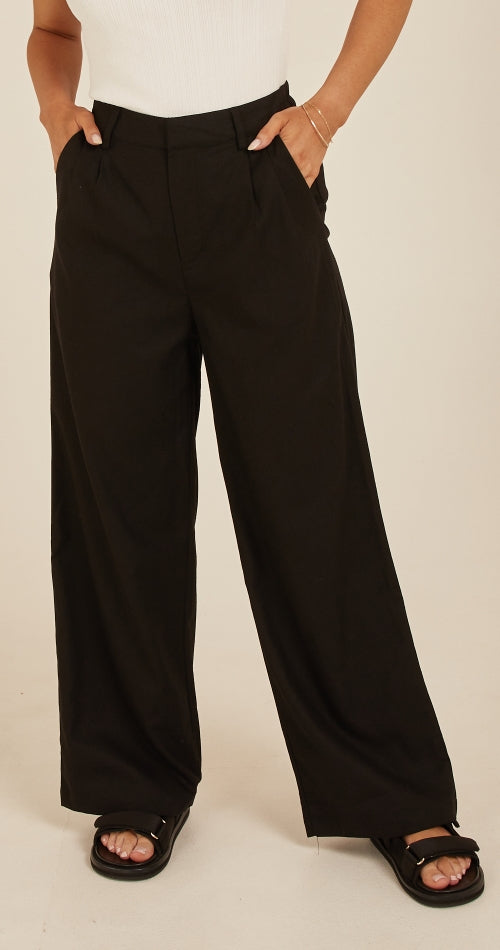 Carrie Linen Blend Pant - Black