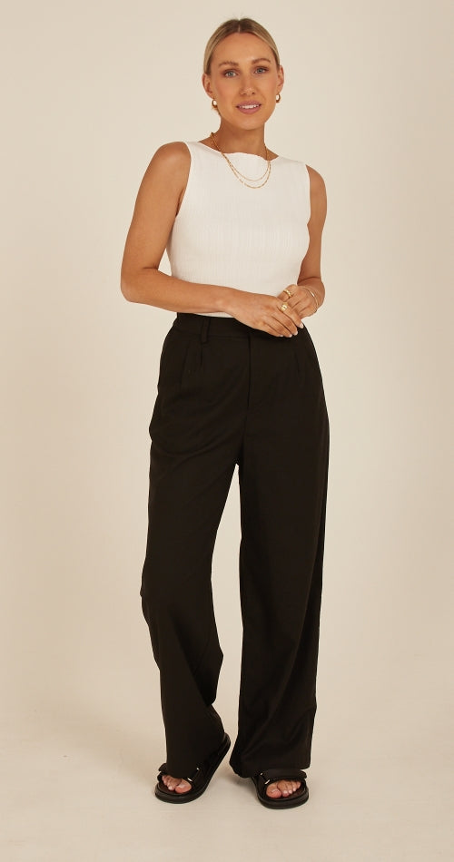 Carrie Linen Blend Pant - Black