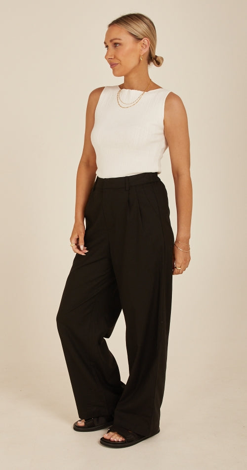 Carrie Linen Blend Pant - Black
