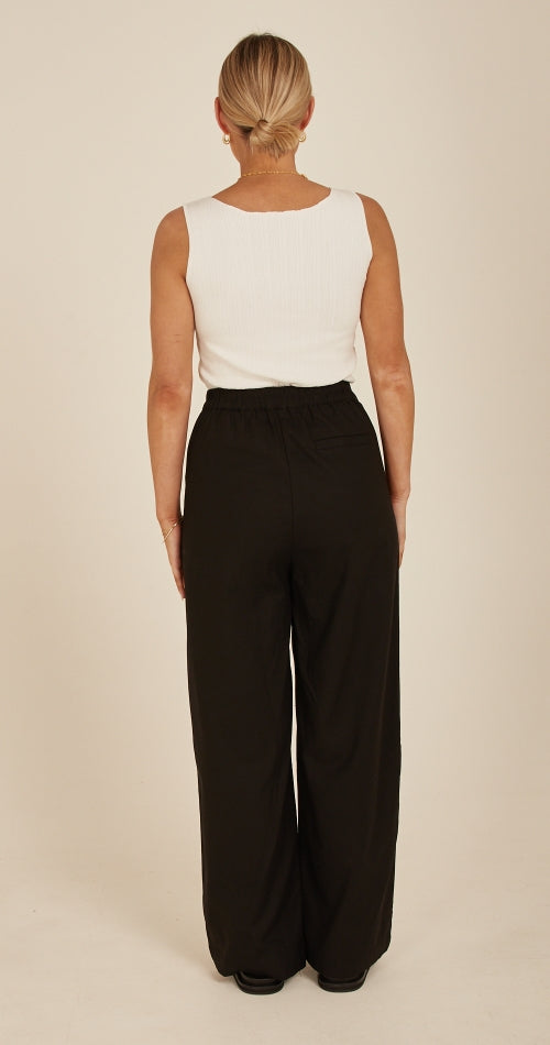 Carrie Linen Blend Pant - Black
