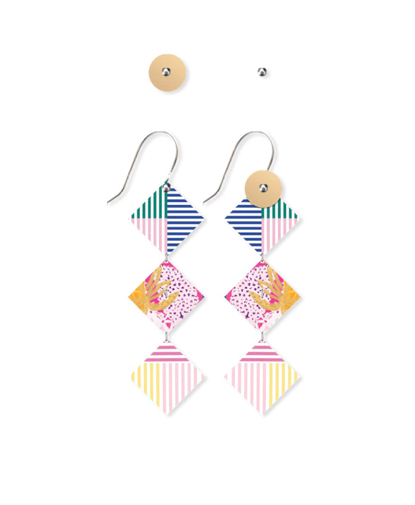 Stacked Triple Diamond Drop Earrings