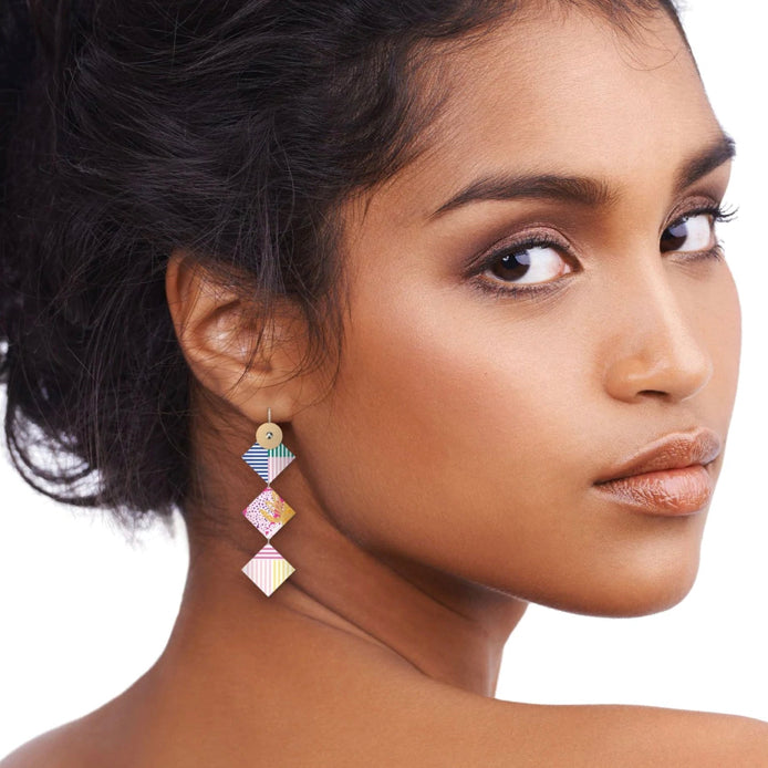 Stacked Triple Diamond Drop Earrings